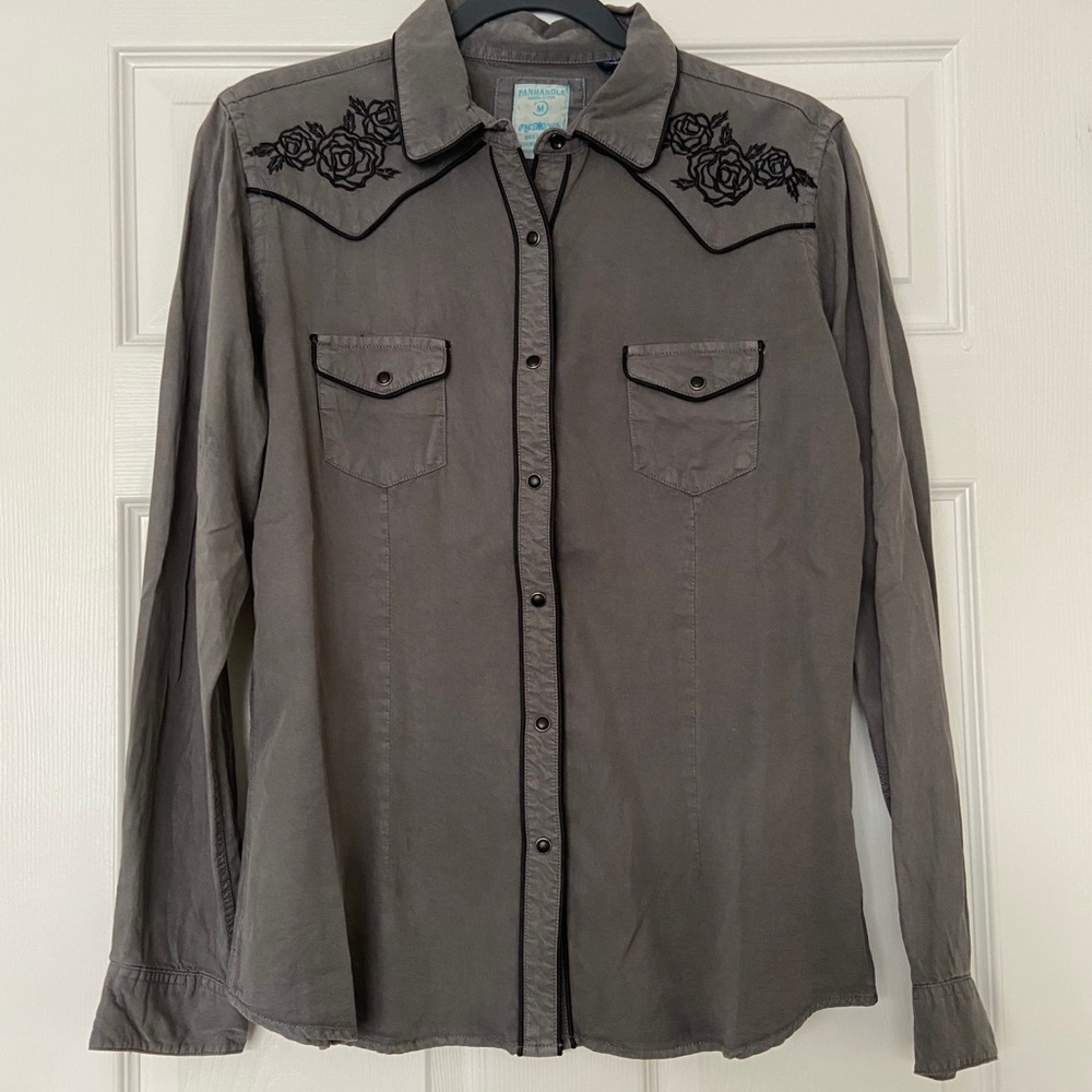 M Panhandle Slim Gray Embroidered Western Shirt rodeo Yellowstone